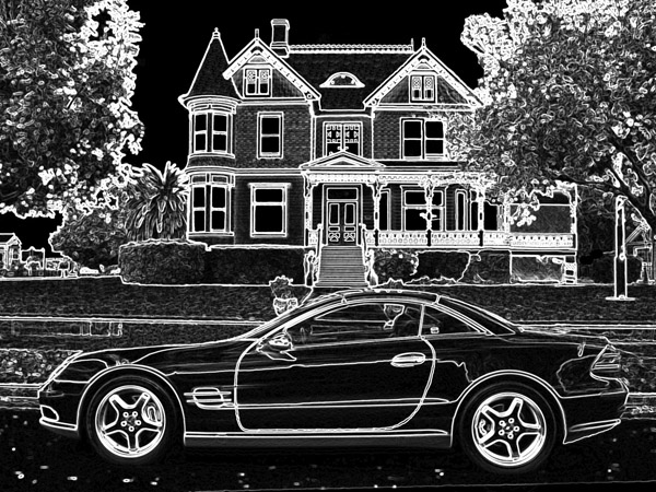 Victorian house with sleek sports car in front