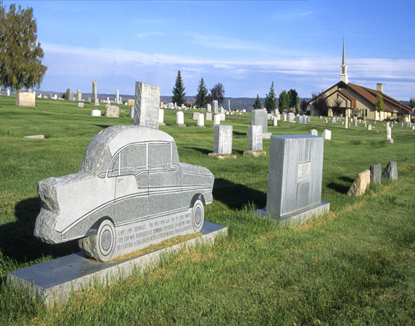 Tombstone in Graveyard  Shaped Like a '56 Chevy