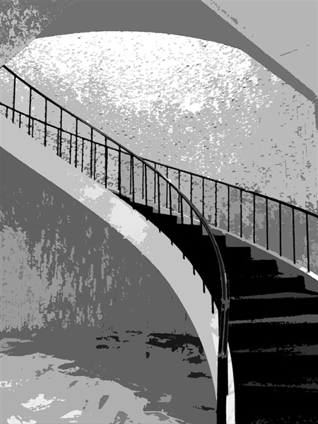 Monochrome image of curved staircase
