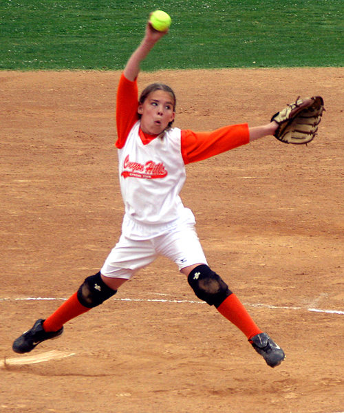 Girl Pitcher Gets Ready to Deliver