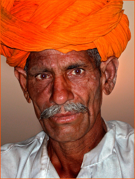 Mustashioed Man from India in Orange Turban