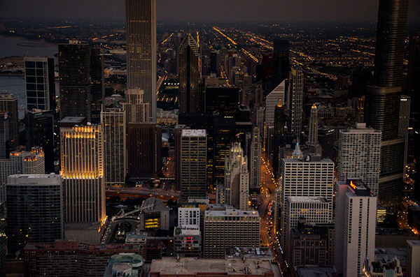 Chicago Skyscrapers Lit up at Night