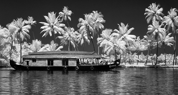 Infrared Image of Boat on River