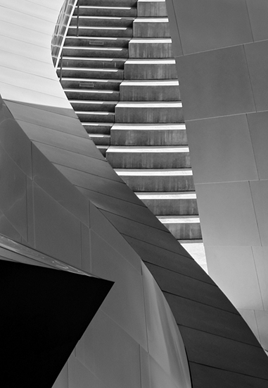 Architectural contrast of shapes and shadows of staircase