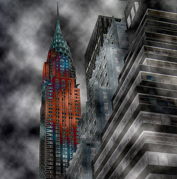 Monochrome Chrysler Building with a colored area