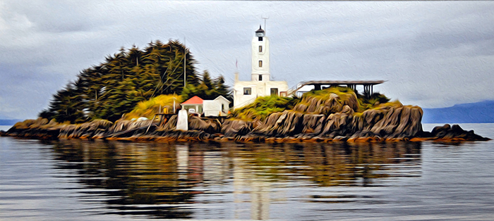 Oil Paint Effect on an Island Lighthouse