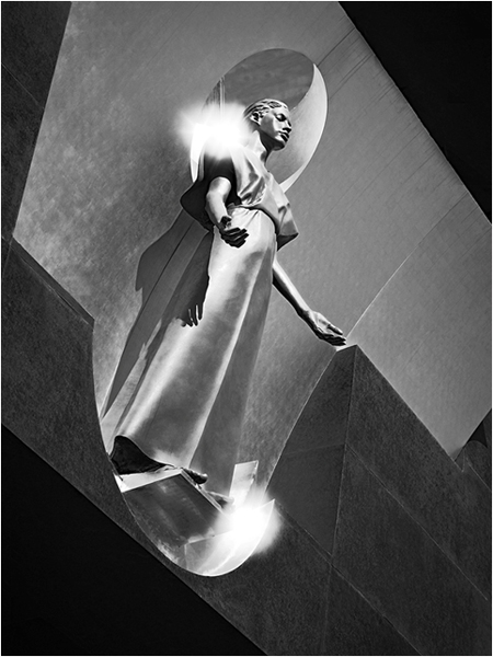Statue of Virgin Mary over the Entrance to the Los Angeles Cathedral