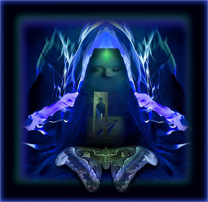 Mystical Head in Purple and Blue Composition