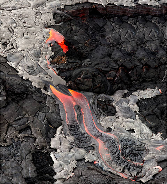 Beautiful study of textures of hot and cooled lava flows
